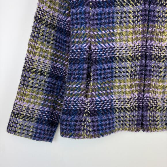 Weave of the Irish Wool Alpaca Blend Knit Jacket Plaid Blue Purple - Size S - Picture 2 of 9